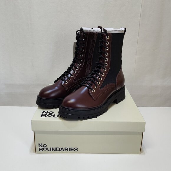 No Boundaries Knit Combat Boots US 10 Burgundy Lace Up Inside Zipper Memory Foam - Picture 2 of 7
